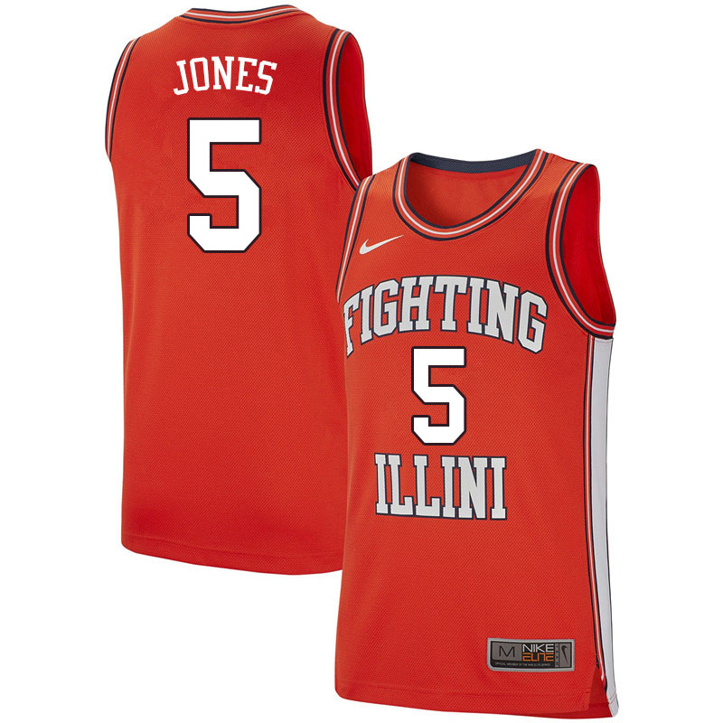 Men #5 Tevian Jones Illinois Fighting Illini College Basketball Jerseys Sale-Retro